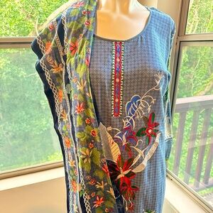 Blue embroidered cotton Salwar Kameez XL